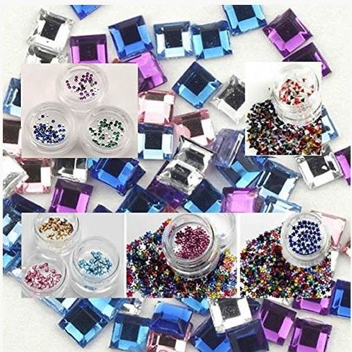 6x 5ml BABY-BOOMER GLAMOUR UV-GEL-SET mit 50 x Strass-Steinchen und Nagelkleber 3g